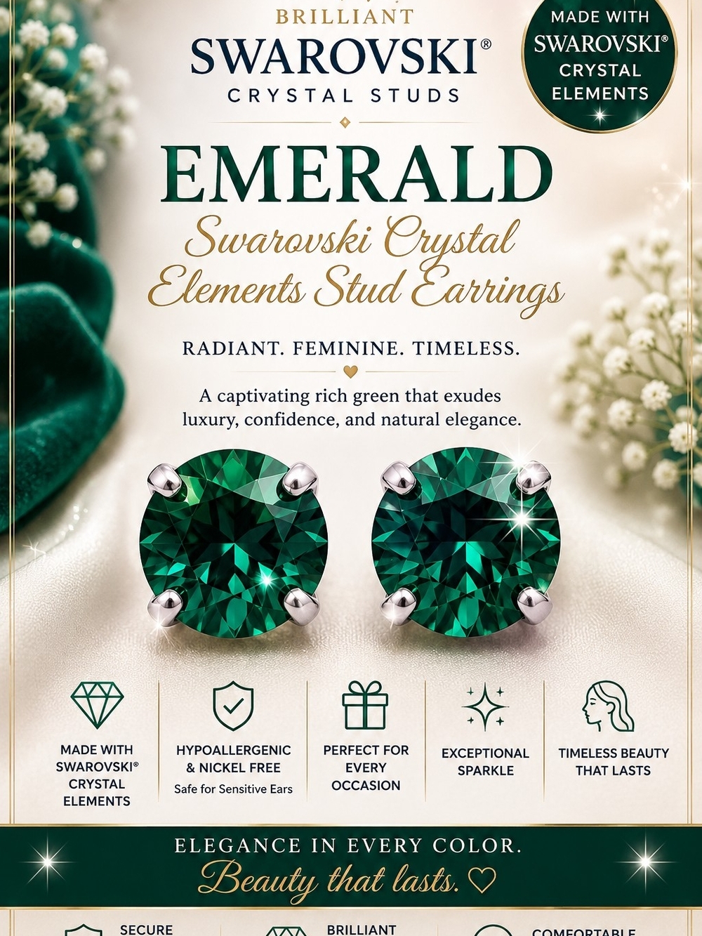 Emerald Green Crystal Stud Earrings